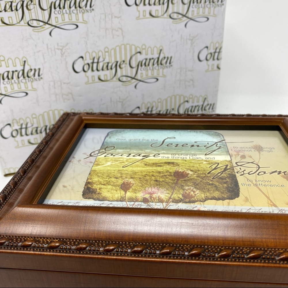 Cottage Garden wooden musical jewelry box plays How Great Thou Art +bonus angel